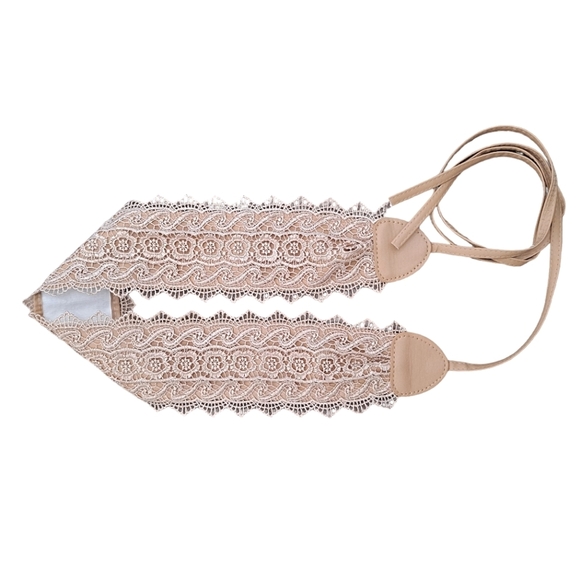 Corset tan boho faux leather Obi Wide Waist Wrap floral lace dress belt new - Picture 10 of 13